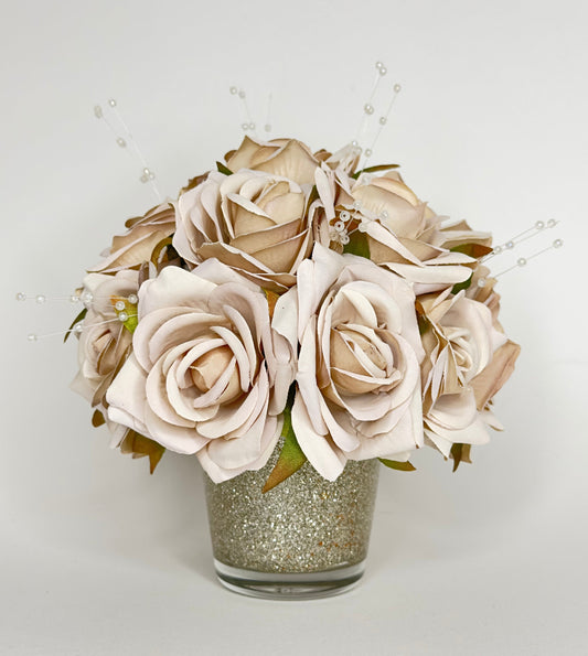 silver champagne sparkle mini rose bouquet - rosiesroseshop